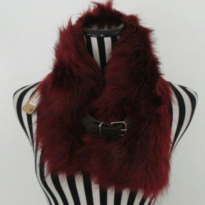Odiva Burgundy Belt Detail Faux Fur Scarf